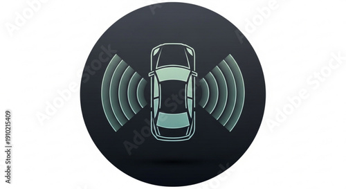 Vehicle radar system with signal waves on dark background for safety and technology concepts