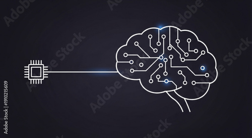 Artificial intelligence brain with circuit board connections and microchip integration representing advanced technology and innovation