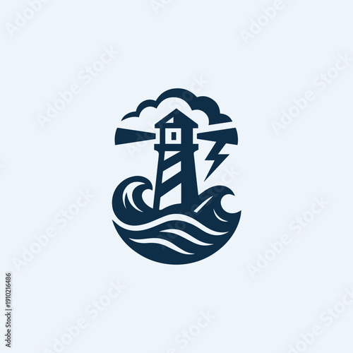 Lighthouse Sea Storm Logo