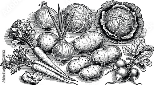 Still life of fresh vegetables and fruits