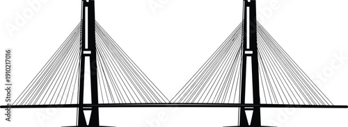 Modern cable stayed bridge silhouette detailed infrastructure vector illustration isolated on white background architectural transportation engineering concept