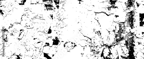 Distressed Grunge Vector Texture Overlay Black and White Cracked Peeling Paint Effect Aged Wall Surface Background