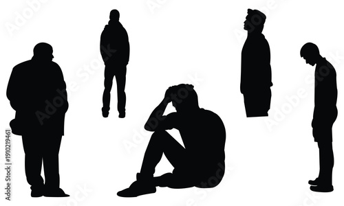 Lonely Man Thinking Silhouette Collection. 