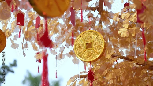 Spring Festival Blessing Golden Leaf Tree Attracting Wealth Copper Coin Pendant