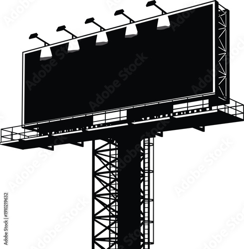 Blank outdoor billboard advertising sign with spotlights isolated silhouette vector illustration for marketing branding promotion and commercial display concept