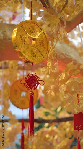 Spring Festival Blessing Golden Leaf Tree Attracting Wealth Copper Coin Pendant