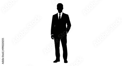 Full body silhouette of a professional businessman in a suit and tie.