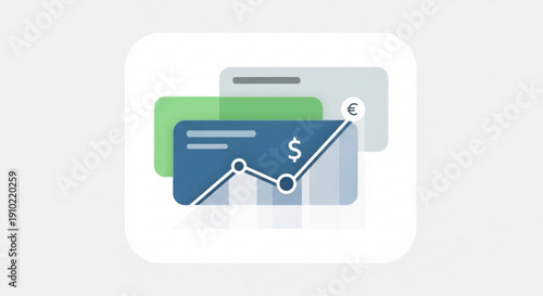 Financial cards with dollar and euro symbols on a white background representing currency exchange and international transactions in a modern graphic design
