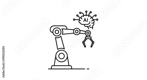 Robot arm interacting with artificial intelligence brain symbolizing automation and machine learning