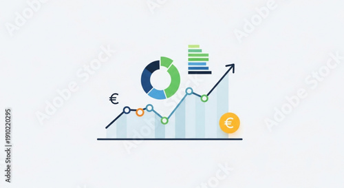 Business growth chart with euro currency symbols and financial graphs illustrating economic success
