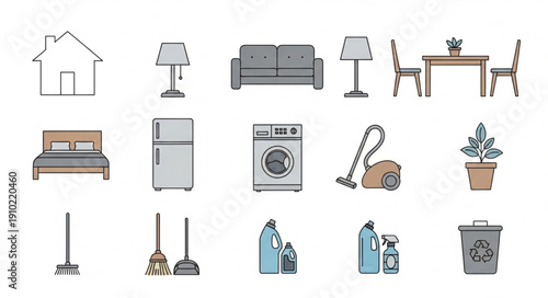 A collection of various household items and cleaning supplies.