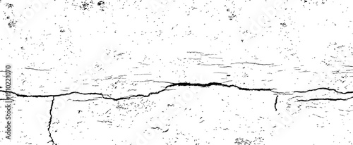 Black and white grunge texture overlay with large horizontal crack and distressed weathered concrete surface vector background