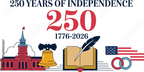 America 250 independence illustration, patriotic anniversary artwork, Liberty Bell design, US history vector composition, national pride symbol, commemorative concept