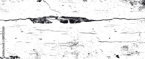 Horizontal Cracked Grunge Texture Overlay Vector Black and White Distressed Surface Background