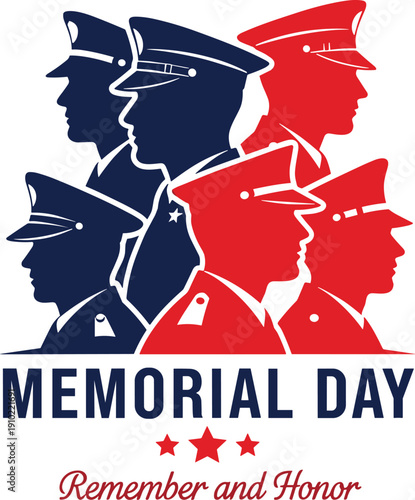 Memorial Day tribute illustration, patriotic military artwork, remembrance design vector, armed forces composition, national honor symbol, commemoration concept