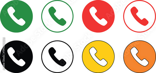 Colorful phone icons in circles for communication and contact