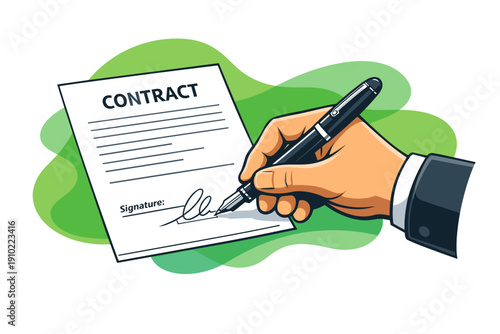 Businessman signing a legal contract document with a pen.