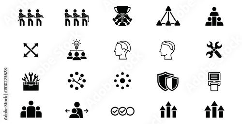 10+ Corporate Teamwork Icons Set Glyph Vector Symbols