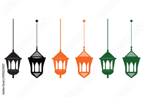  Islamic Ramadan icons set of hanging Ramadan lanterns in Islamic festival vector