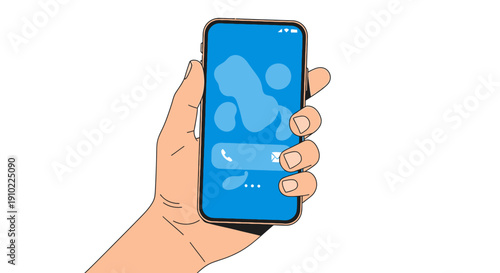 Hand Holding Modern Smartphone with Blank Blue Screen on Isolated White Background