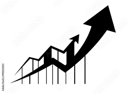 An upward trending graph with arrows indicating significant growth and positive financial performance.
