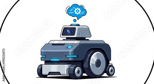 Futuristic robot with thought bubble and gear icon modern technology concept ai innovation automation and intelligent machinery