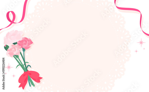 母の日のレースフレーム_ピンク文字・背景なし_横