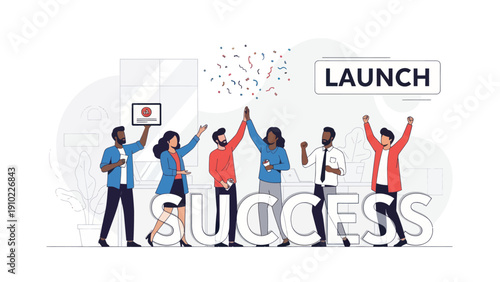 Diverse Business Team Celebrating Successful Product Launch and Business Growth.