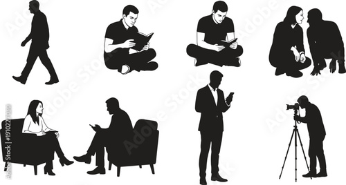 People engaging in various everyday activities in black silhouettes