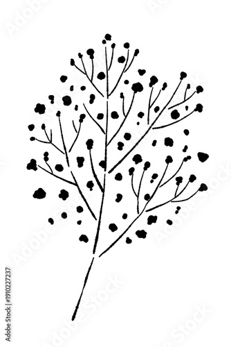 Single Delicate Baby's Breath Flower Stalk Minimalist Line Art