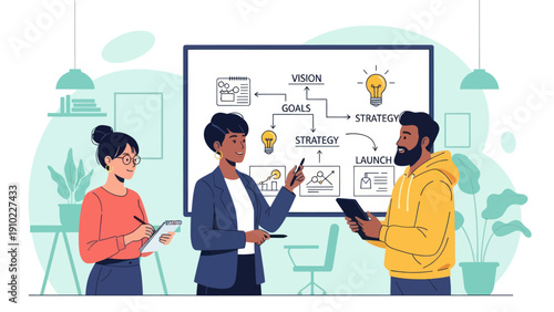 Diverse Business Team Collaborating on Strategic Vision and Goals.