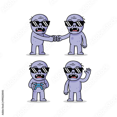 Cartoon characters with VR headsets interacting in various ways with shocked expressions