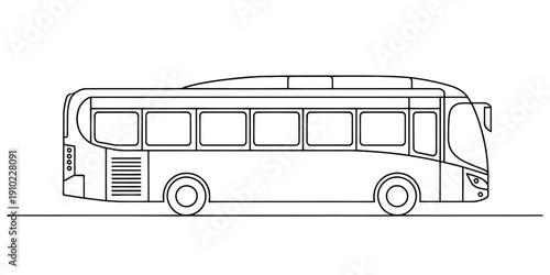 A minimalist black and white line drawing of a modern city bus from a side profile view.
