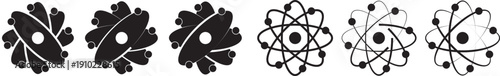 atom icon set. Atomic structure symbols. Simple black and white illustration of an atom with orbiting electrons around a nucleus