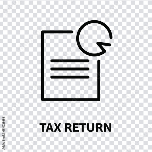 Black line icon of a tax return document with refresh symbol on a transparent background