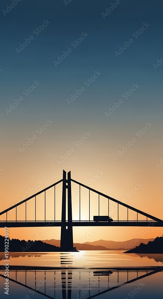 Obraz premium Sunset over a large bridge.