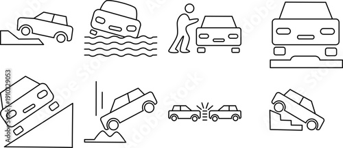 Car Roadside Assistance Line Icons