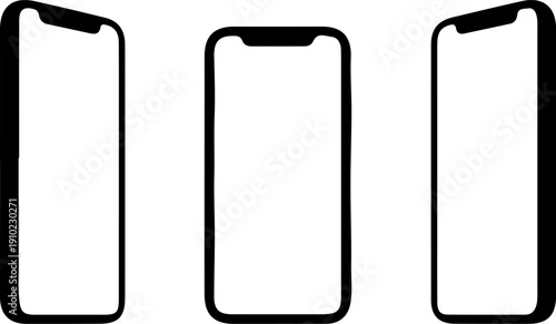 Realistic models smartphone with transparent screens. Smartphone mockup collection. Device front view. 3D mobile phone with shadow on transparent background,