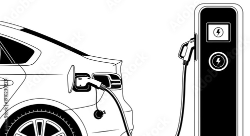 Electric vehicle charging at station illustration.