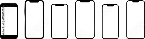 Realistic models smartphone with transparent screens. Smartphone mockup collection. Device front view. 3D mobile phone with shadow on transparent background - stock vector.