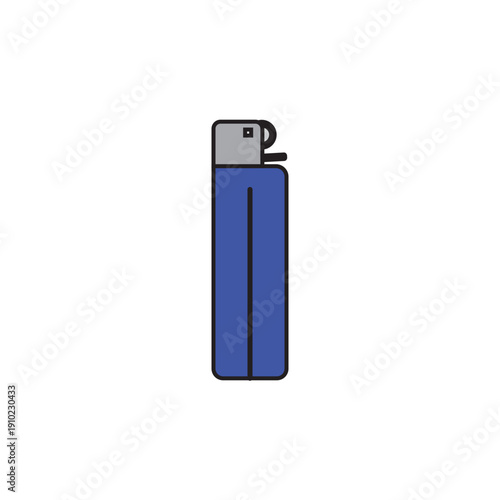 Flat vector illustration of a blue gas lighter. Simple disposable pocket lighter icon isolated on white background. Smoking tool.