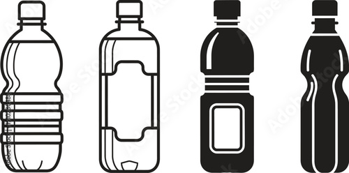 Set of modern plastic bottles in different styles and colors