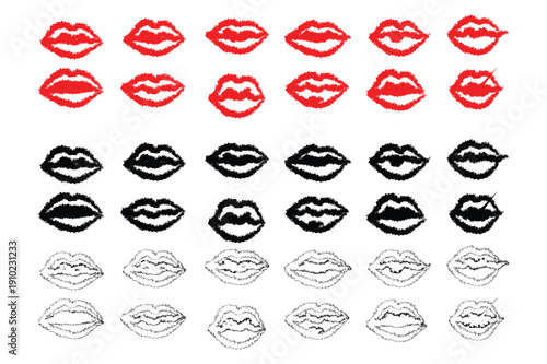Lips Vector Icons: Red, Black, Outline Styles, Kiss Symbol