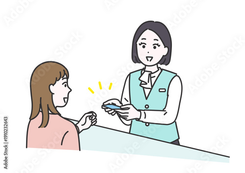 カードを返却するビジネス女性のイメージイラスト