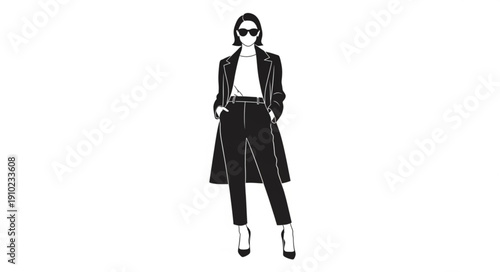 Stylish Woman Posing in Fashionable Outfit with Sunglasses.