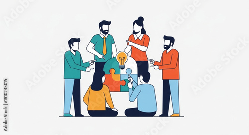 Diverse group of people collaborating on a project with ideas.