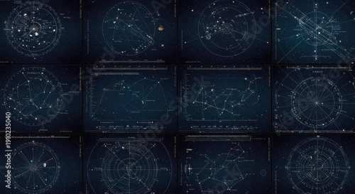 Celestial Charts: A Grid of Star Constellations and Planetary Positions