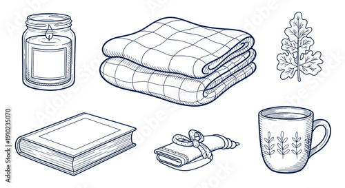Cozy Comfort Collection Hand Drawn Illustration Set.