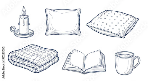 Cozy Comfort Collection Hand Drawn Sketch Set.