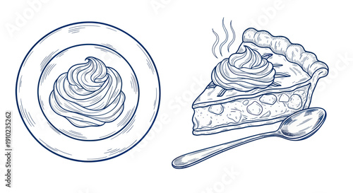 Delicious Slice of Pie with Whipped Cream and a Spoon.